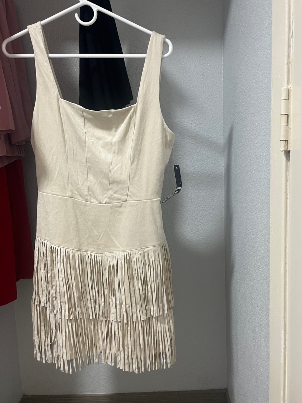 Trixxi Cream Sleeveless Fringe Mini Dress